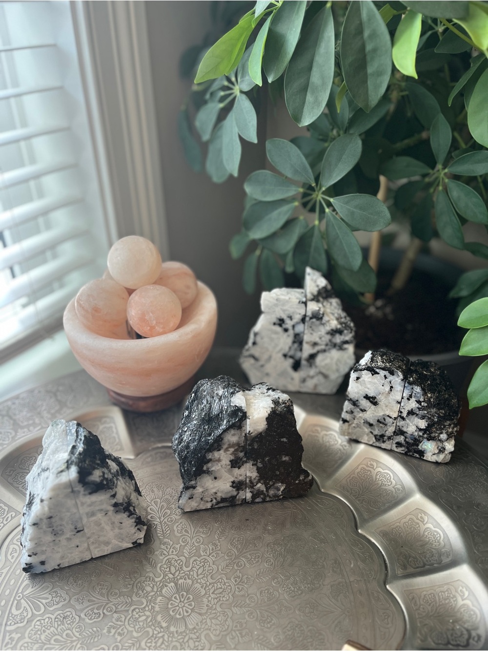 Rainbow moonstone bookends